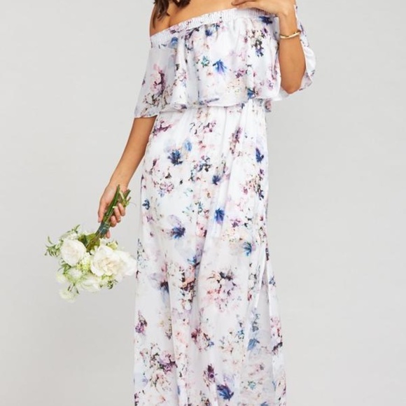 Show Me Your Mumu Maxi Dress White Floral Print Off Shoulder M - Picture 1 of 6